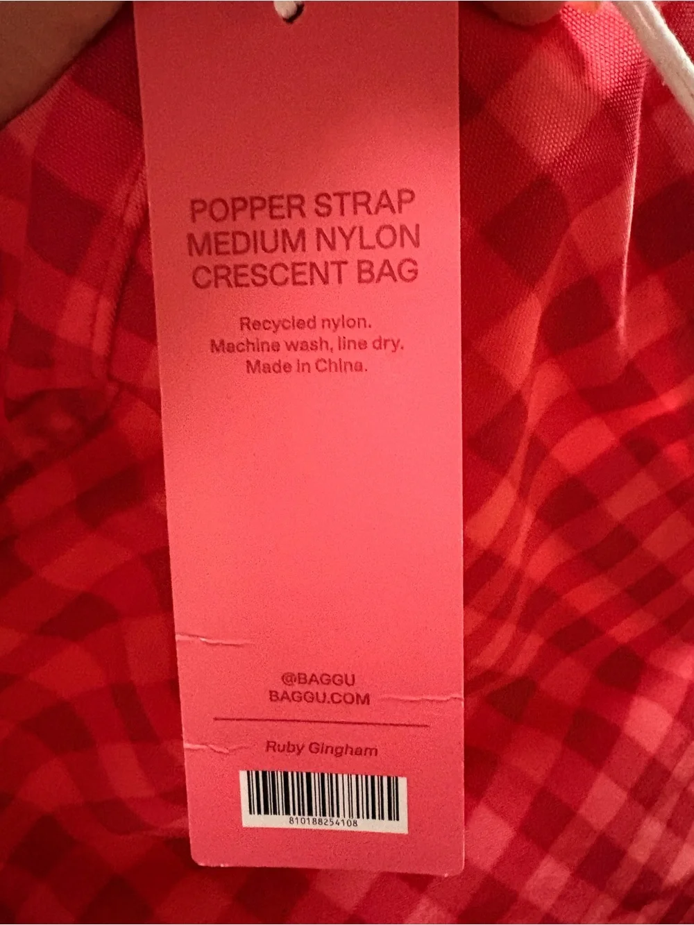 BAGGU Red Gingham Crescent Shoulder Bag